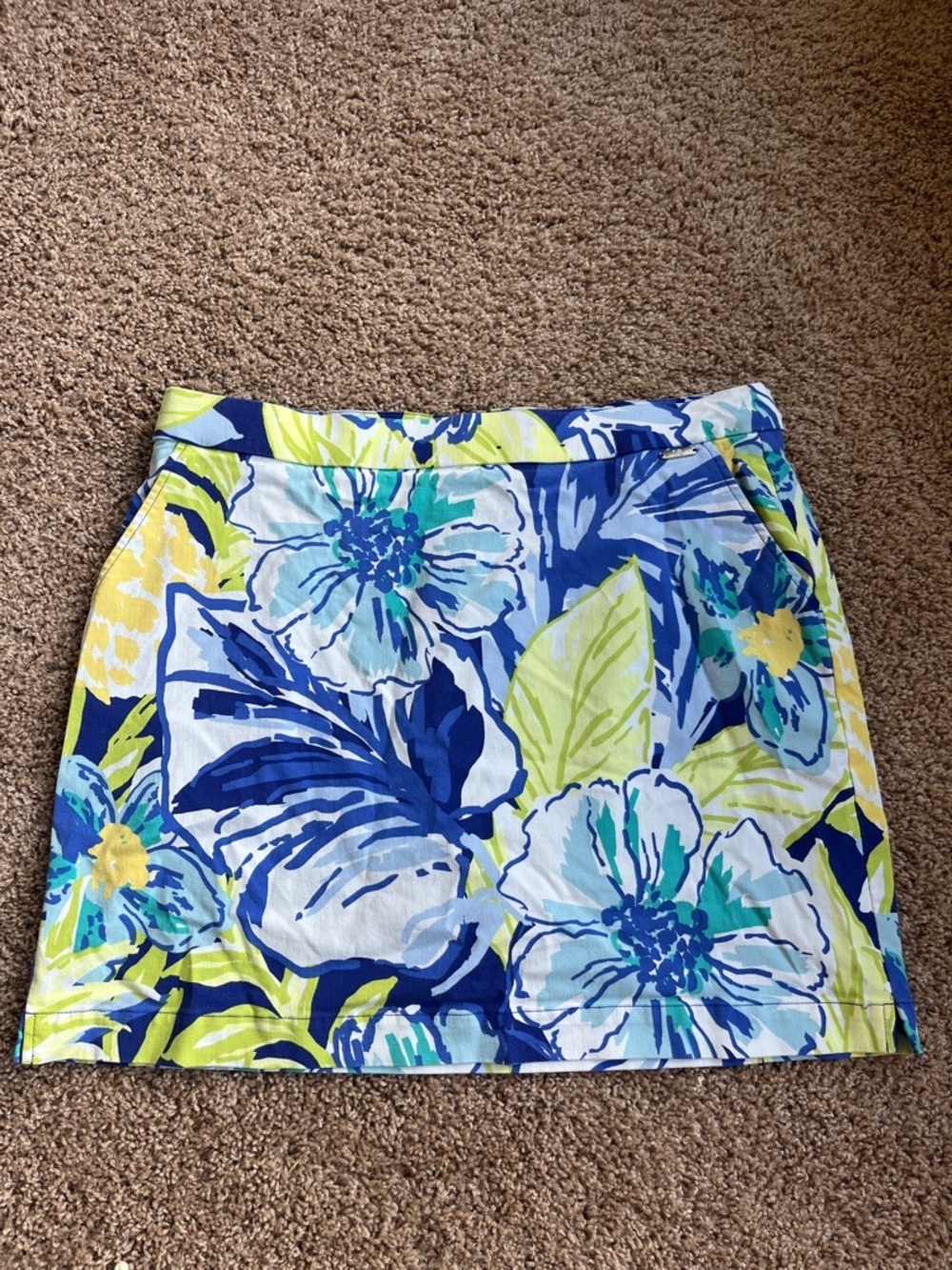 Rafaella Blue, White & Lime Floral Mini Skort Size XL